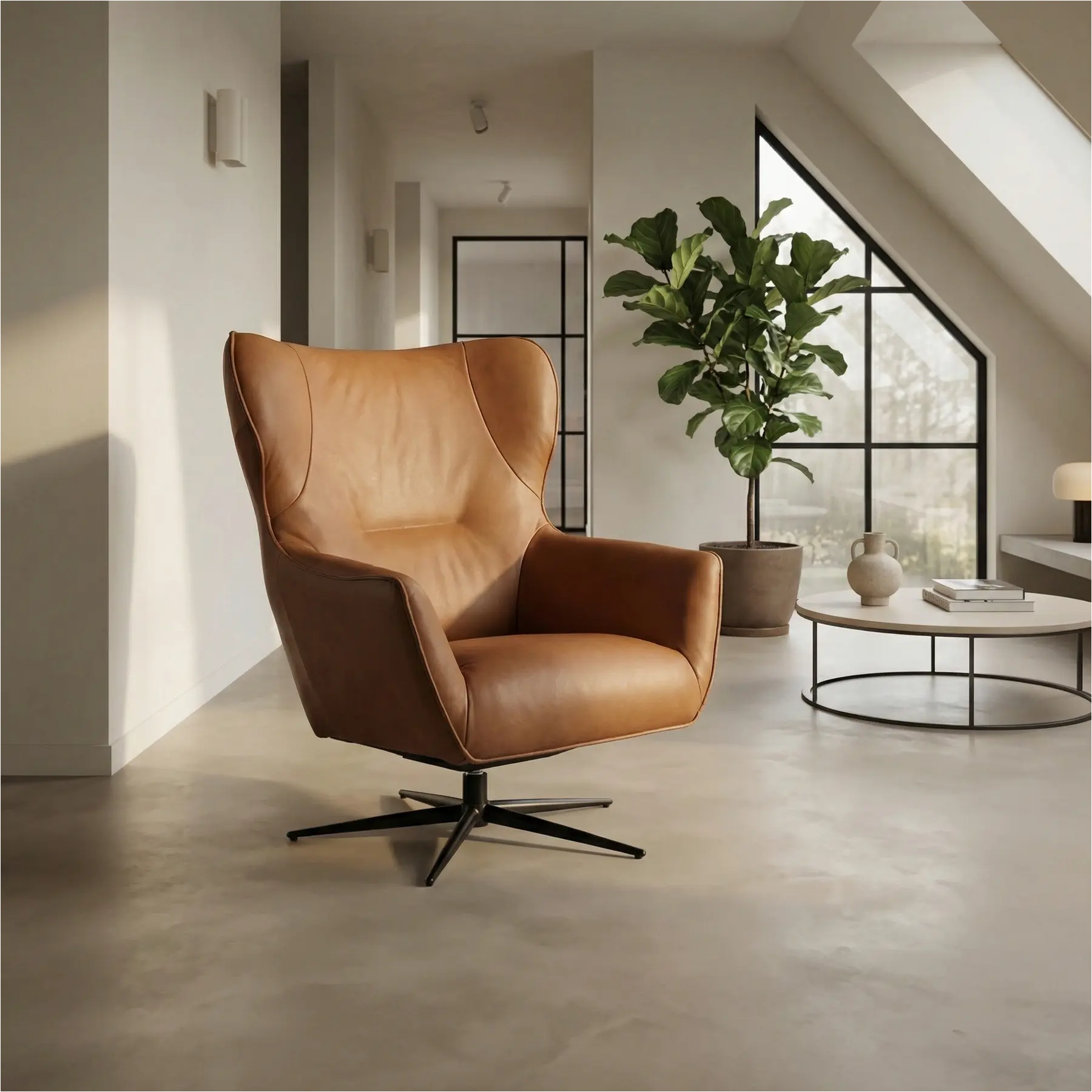 afbeelding van Leren draaifauteuil Leaf
